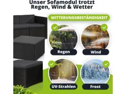 Juskys Polyrattan Lounge Sitzgarnitur Punta Cana M Schwarz mit Bezügen in Dunkelgrau
