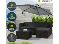 Juskys Polyrattan Lounge Sitzgarnitur Punta Cana M Schwarz mit Bezügen in Dunkelgrau
