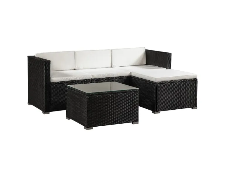 Juskys Polyrattan Lounge Sitzgarnitur Punta Cana M Schwarz mit Bezügen in Creme