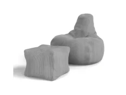 Juskys Sitzsack Chillex mit Hocker L in Stoff Cord Hellgrau