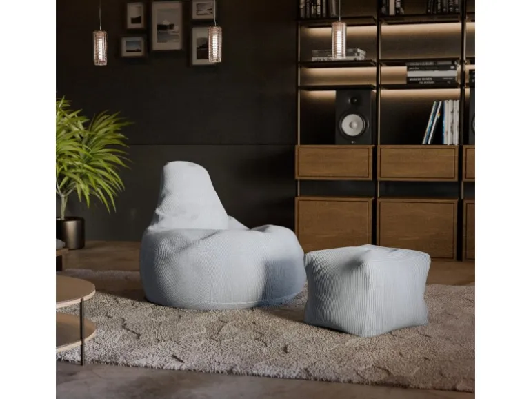 Juskys Sitzsack Chillex mit Hocker L in Stoff Cord Hellgrau
