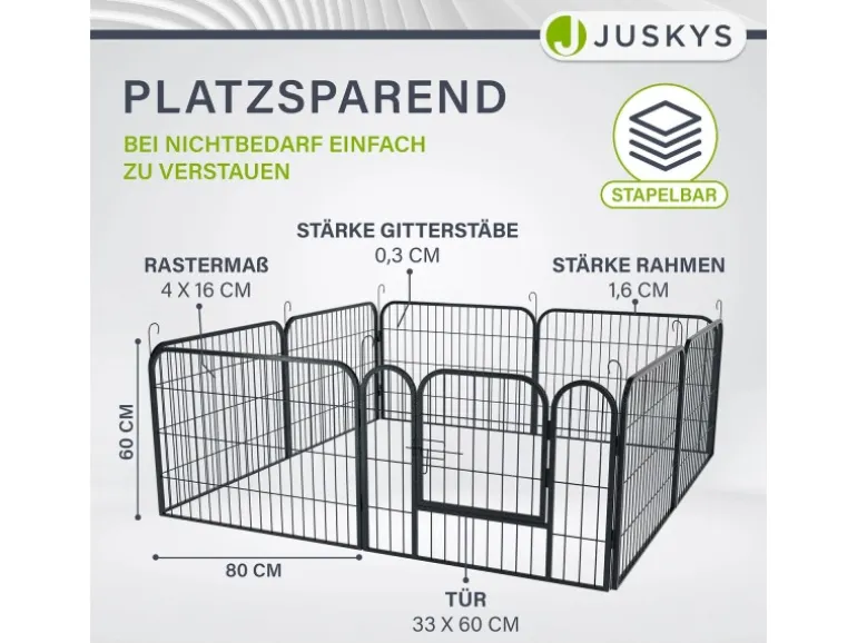 Juskys Welpenauslauf aus Metall 80 x 60 cm 8 Teilig