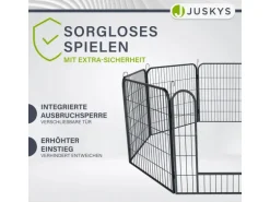 Juskys Welpenauslauf Plus aus Metall mit Doppelt Verriegelbarer Tür 8 Teilig
