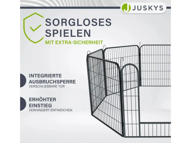 Juskys Welpenauslauf Plus aus Metall mit Doppelt Verriegelbarer Tür 8 Teilig
