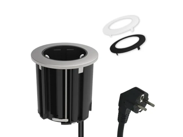kalb Einbausteckdose 230VAC Tischsteckdose 54mm Rund Für Montage In Und An Möbeln mit EU-Stecker