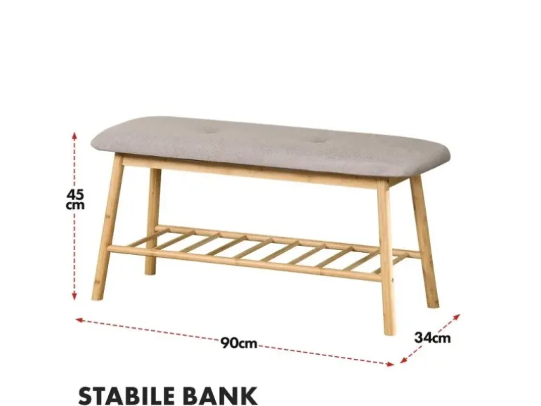 KARAT Bambus Sitzbank Montana Schuhregal mit Stauraum und Sitzkomfort 34 x 90 x 45 cm