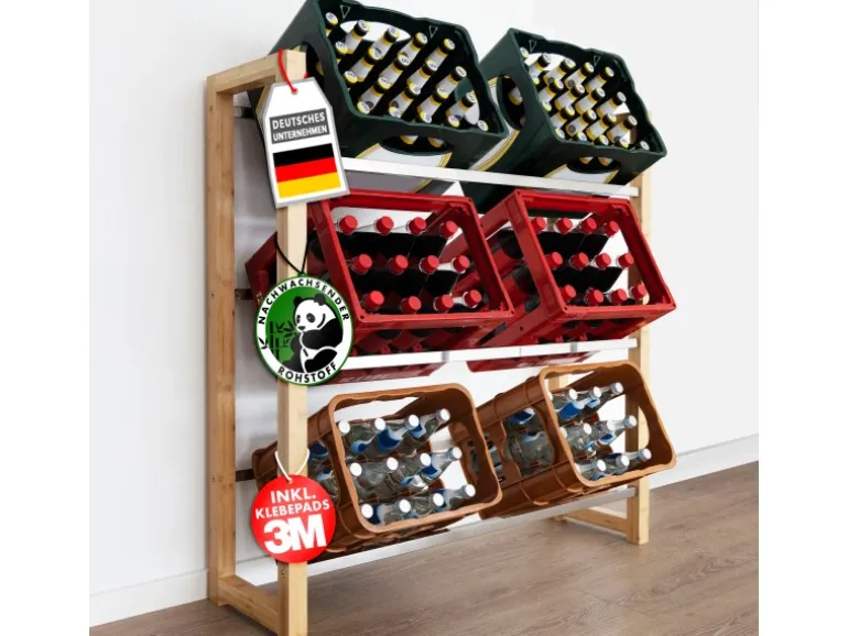 KARAT Bambus-Flaschenkastenständer Flash - Robustes Lagerregal für Büro, Küche, Garage oder Flur - 112 x 106 x 32 cm