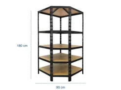 KARAT Eckregal Traglast 875 kg Individuell Einsetzbar Schwarz 180 x 90 x 42 x 60 cm