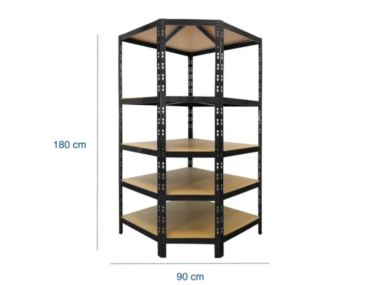 KARAT Eckregal Traglast 875 kg Individuell Einsetzbar Schwarz 180 x 90 x 42 x 60 cm