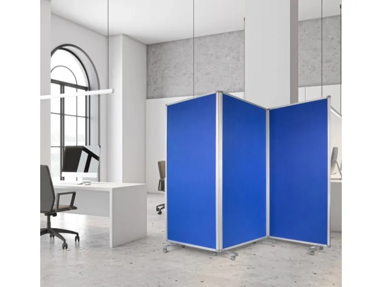 KARAT Filz Stellwand Dreiteilige Trennwand mit Rollen Doppelseitig Blau 180 x 180 cm
