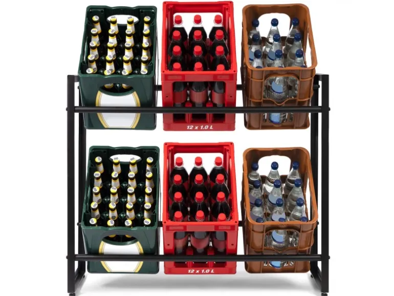 KARAT Flaschenkastenständer Kenji - Robustes Lagerregal für Büro, Küche, Garage oder Flur - Schwarz - 104 x 32 x 82 cm