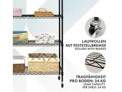 KARAT Gitterregal Maya mit Rollen und Feststellbremse 5 Böden 89 x 34 x 150 cm Schwarz
