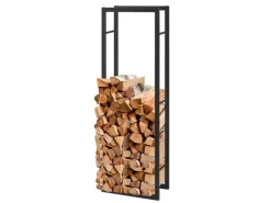 KARAT Kaminholzregal Kreta Schwarz Brennholzregal für Innen und Außen 150 x 25 x 85 cm