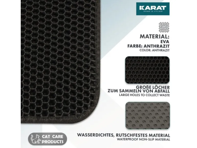 KARAT Katzenstreumatte Charly in Wabendesign Abwaschbar Anthrazit 76 x 61 cm