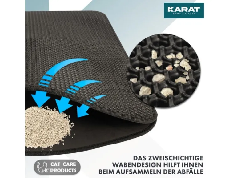 KARAT Katzenstreumatte Charly in Wabendesign Abwaschbar Anthrazit 61 x 38 cm