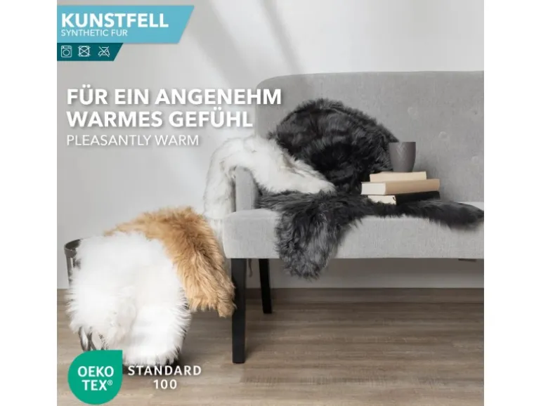 KARAT Kunstfell Nelly Flauschiges Dekofell Individuell Einsetzbar Charcoal Grey