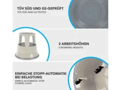 KARAT Rollhocker Elefantenfuß Rolltritt aus Stahl - Hocker für Büro oder Gewerbe 150 kg Belastbar TÜV-geprüft - Lichtgrau
