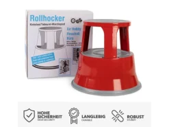 KARAT Rollhocker Elefantenfuß Rolltritt aus Stahl - Hocker für Büro oder Gewerbe 150 kg Belastbar TÜV-geprüft - Rot