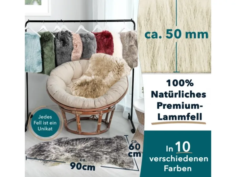 KARAT Schaffell Audrey Natürliches Premium Lammfell Individuell Einsetzbar Ivory