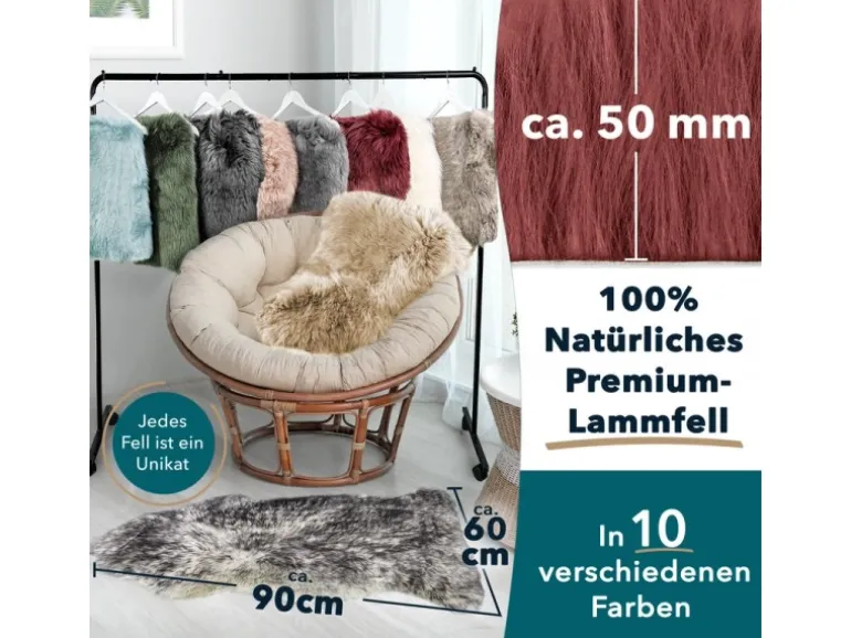 KARAT Schaffell Audrey Natürliches Premium Lammfell Individuell Einsetzbar Marsala