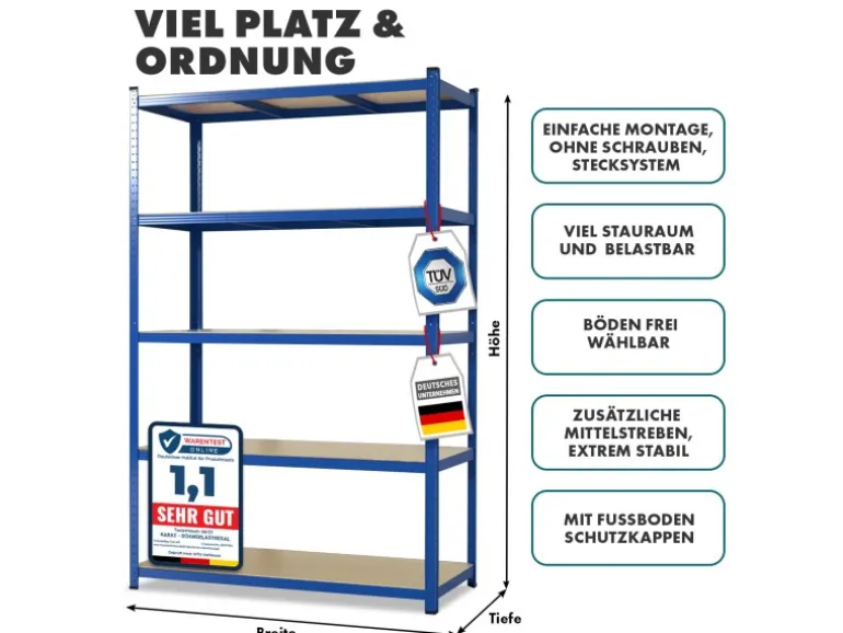 KARAT Schwerlastregal Blau Maximale Traglast 875 kg 180 x 120 x 45 cm