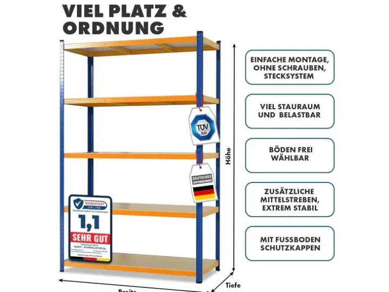 KARAT Schwerlastregal Blau-Orange Traglast bis 875 kg 180 x 90 x 60 cm