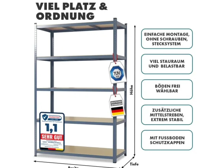 KARAT Schwerlastregal Grizzly Anthrazit-Grau Traglast 875 kg 150 x 75 x 30 cm