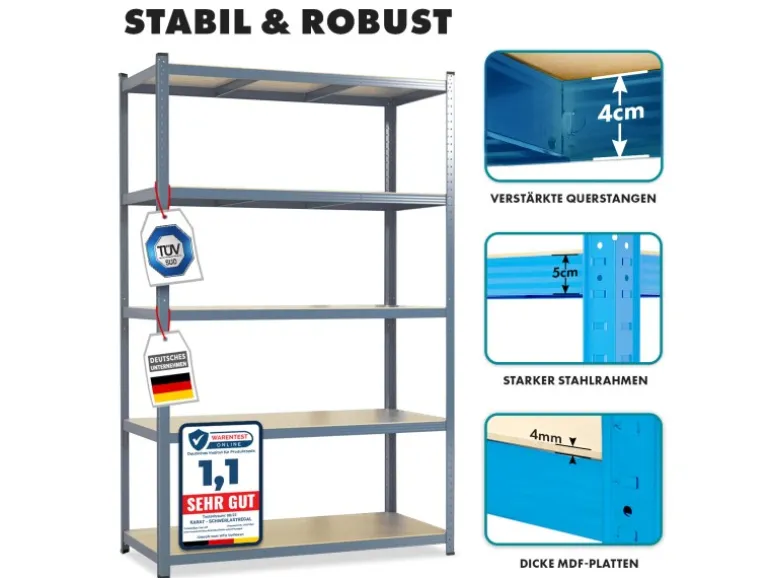 KARAT Schwerlastregal Grizzly - Anthrazit-Grau - Traglast 1250 kg - 220 x 120 x 60 cm