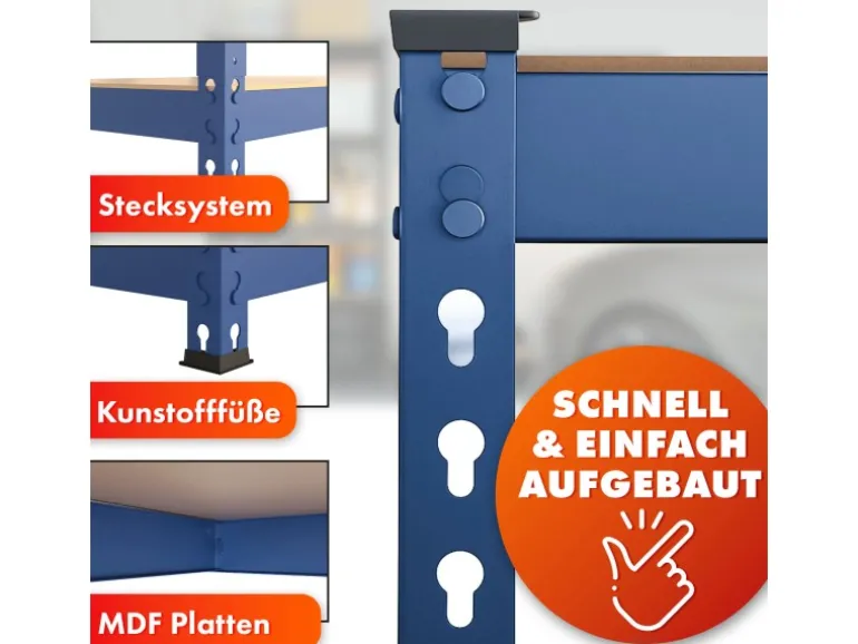KARAT Schwerlastregal Rhino bis 1050 kg Pulverbeschichtet 180 x 90 x 45 cm Blau