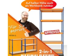 KARAT Schwerlastregal Rhino bis 1050 kg Pulverbeschichtet 180 x 90 x 60 cm Blau-Orange