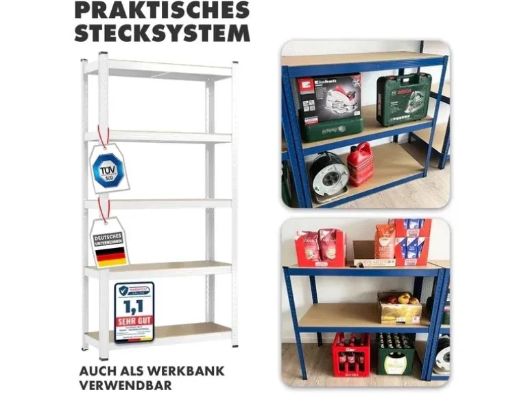 KARAT Schwerlastregal Weiß für Keller und Werkstatt Gesamtlast 875 kg 180 x 90 x 60 cm