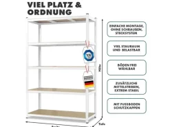 KARAT Schwerlastregal Weiß für Keller und Werkstatt Gesamtlast 875 kg 180 x 90 x 45 cm