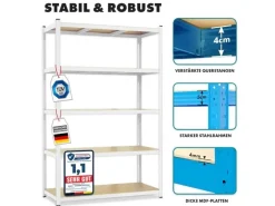 KARAT Schwerlastregal Weiß für Keller und Werkstatt Gesamtlast 875 kg 180 x 90 x 45 cm