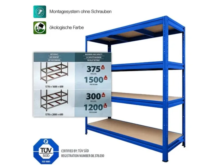 KARAT Weitspannregal Schwerlastregal Blau Traglast 1200 kg 160 x 150 x 80 cm