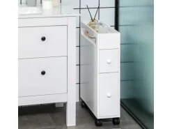 Kleankin Badezimmerschrank mit Rollen 2 Schubladen 16 x 49,5 x 66 cm