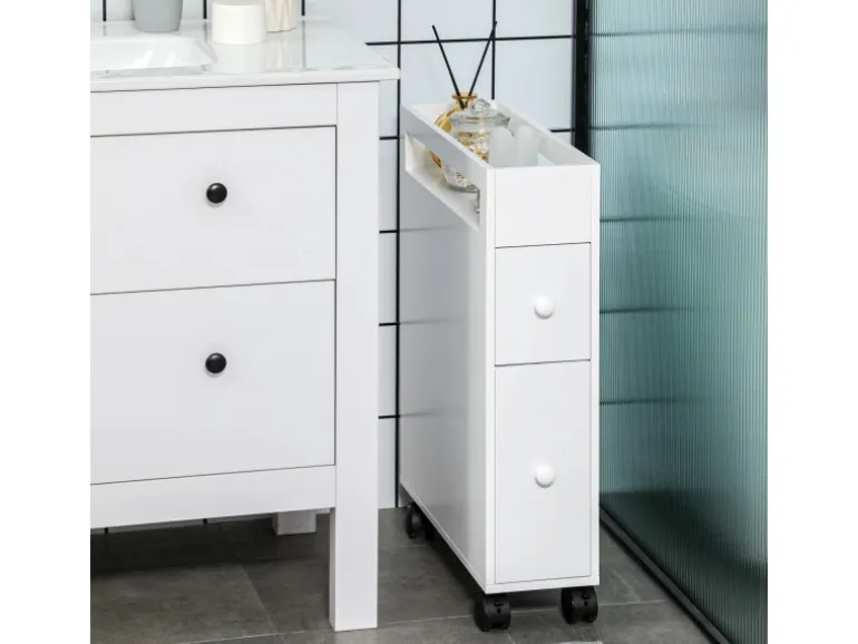 Kleankin Badezimmerschrank mit Rollen 2 Schubladen 16 x 49,5 x 66 cm