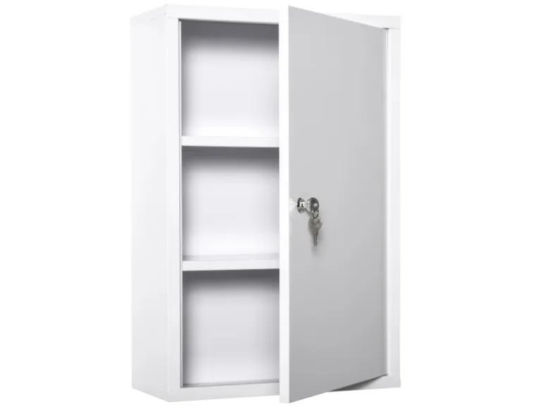 Kleankin Medizinschrank mit Schloss 3 Fächer Stahl Weiß 40 x 18 x 60 cm