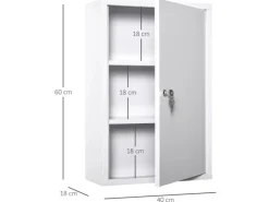 Kleankin Medizinschrank mit Schloss 3 Fächer Stahl Weiß 40 x 18 x 60 cm