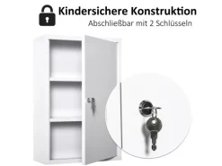 Kleankin Medizinschrank mit Schloss 3 Fächer Stahl Weiß 40 x 18 x 60 cm
