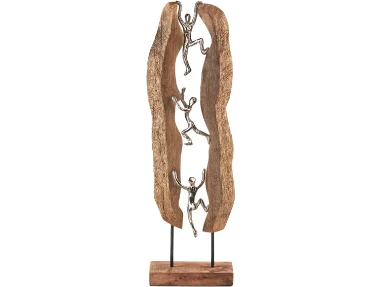 Kobolo Dekofigur Holzdeko Holzfigur CLIMB Holz Braun und Metall Silber