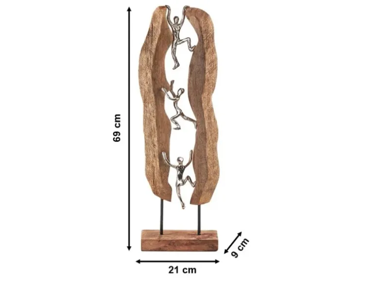 Kobolo Dekofigur Holzdeko Holzfigur CLIMB Holz Braun und Metall Silber