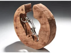 Kobolo Dekofigur Holzdeko Holzfigur STRENGTH Holz Braun Metall Silber