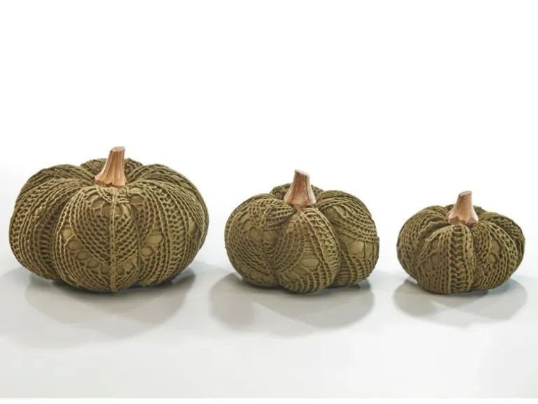 Kobolo Dekokürbis Kürbis aus Textil Set aus 3 Größen Dunkelgrün