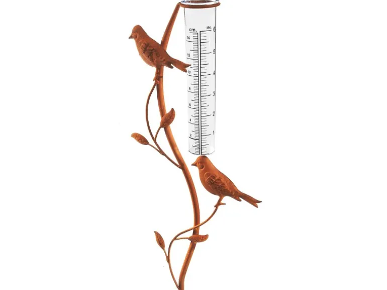 Kobolo Gartenstecker RUSTY BIRDS in Rostoptik mit Niederschlagsmesser