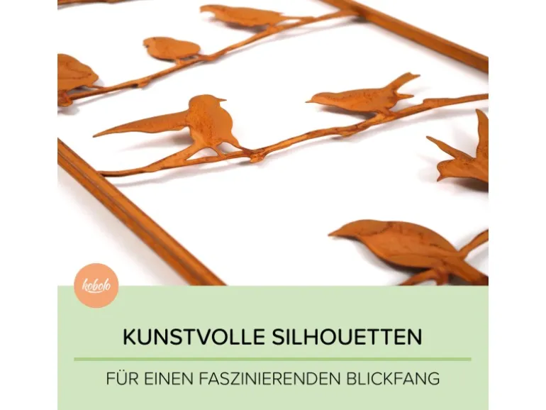 Kobolo Gartenstecker VÖGEL Rankhilfe Metall Naturrost 39x1x139 cm