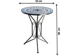Kobolo Gartentisch Mediterran mit Platte in Mosaikoptik Weiß Blau Höhe 68 cm Durchmesser 55 cm