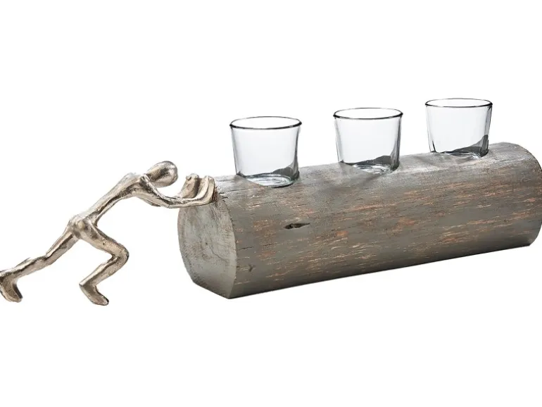 Kobolo Kerzenhalter Teelichthalter FORCE 49x10x14 cm Holz Metall Glas