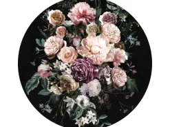 Komar Selbstklebende Runde Tapete Enchanted Flowers Rosa und Schwarz Ø 125 cm 611155