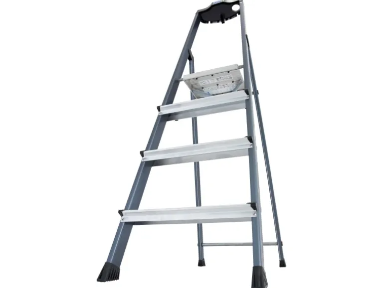 Krause Stehleiter Securo 4 Stufen Eloxiert 145 cm x 46 cm x 85 cm