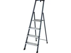 Krause Stehleiter Securo 4 Stufen Eloxiert 145 cm x 46 cm x 85 cm
